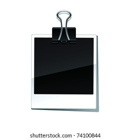 Photo with black paperclip isolated on white background.