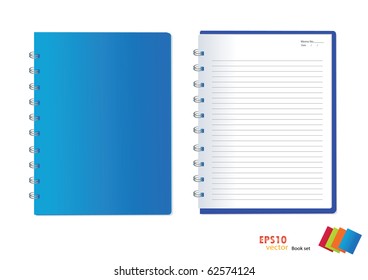 Photo of blue notebook (blank paper). Vector illustration.
