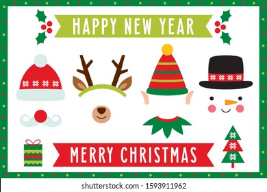 Photo booth with Christmas characters (Santa, deer, elf, snowman)