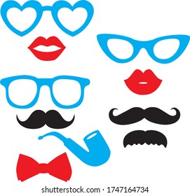 Photo Booth cut files, wedding props, Moustache Lips Glasses.