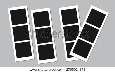 Photo booth film strip frames set. Retro instant photo collage template. Blank photography strip mockup for memories scrapbook vector