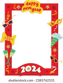 Photo Booth Frame Concept Happy New Year 2023 Turquoise Yellow and Purple Color in Vector