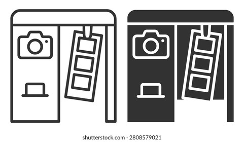 photo booth icon vector set with camera slot and photo strip on transparent background