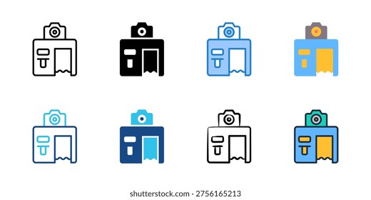 Photo booth icons set multiple style collection. Editable stroke 
