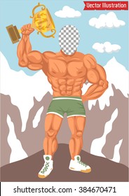 Photo Booth with the image of a bodybuilder. Vector illustration.