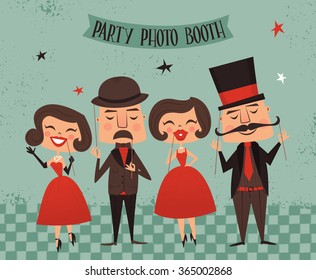 Photo booth party invitations, vintage design. Vector
