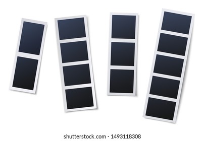 Photo booth picture frames. Vintage snapshots, instant photos and photographs strips. Photo box snapshot, photography picture card mockup isolated vector illustration icons set