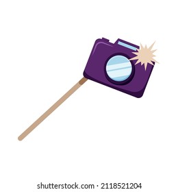 Photo booth props accessory with camera on stick in flat style vector illustration