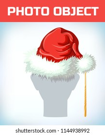 Photo booth Props. Birthday and Party Accessories. Can used for wedding and dates. santa claus hat. Masquerade costume. Christmas or new year headdress. Cartoon Vector illustration.
