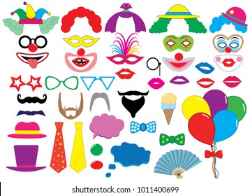 Photo booth props. Clowns. Holiday set. Vector