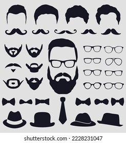 photo booth props collection in flat style movember. mens beard and moustache icons set 