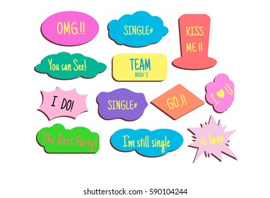photo booth props colors text design, Props for photos on weddings featuring cute and funny phrases.
