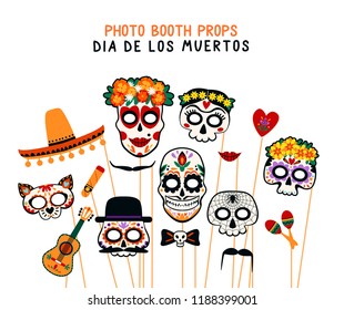 Photo booth props for Dia de los Muertos. Vector collection.