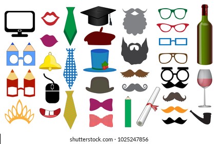 Photo Booth Props and Scrapbooking Vector Set for Graduation Parties. Party for Student