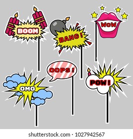 Photo booth Props speech bubbles kit. Birthday and Party Accessories Set. Can used for wedding and dates. Vector illustration.