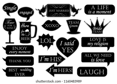Photo booth props for weddings. Vector