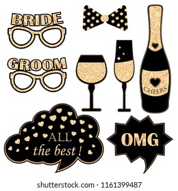 Photo booth props for weddings. Vector