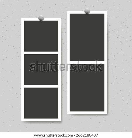 Photo booth strip, blank frames, instant snapshots. Realistic mockup for nostalgic or fun photography themes. Vector template