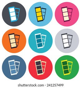 Photo Booth Strips Sign Icon. Photo Frame Template Symbol. Colored Round Buttons. Flat Design Circle Icons Set. Vector