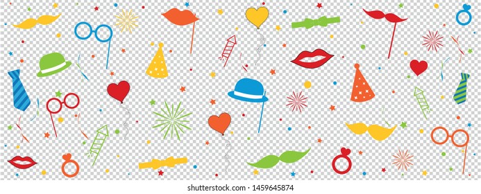 Photo Booth Wedding Carnival Equipment Icons With Circles And Stars - Colorful Vector Illustration - Isolated On Transparent Background