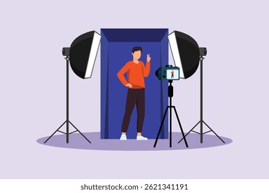 Photo Box Session Concept. Colored flat vector illustration isolated