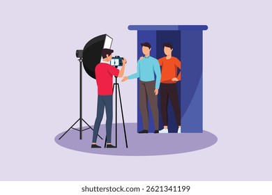 Concepto de sesión de caja de fotos. Ilustración vectorial plana coloreada aislada