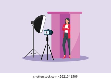 Photo Box Session Concept. Colored flat vector illustration isolated