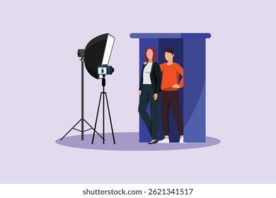 Concepto de sesión de caja de fotos. Ilustración vectorial plana coloreada aislada