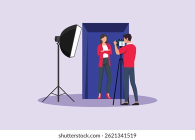 Foto Box Session Concept. Farbige, flache Vektorgrafik einzeln
