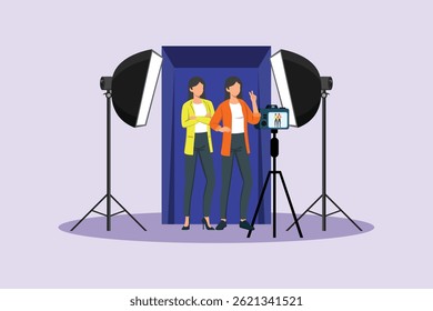 Concepto de sesión de caja de fotos. Ilustración vectorial plana coloreada aislada