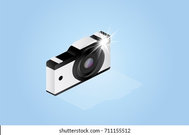 Photo camera 3D isometric concept on a white background. Vector illustration EPS 10