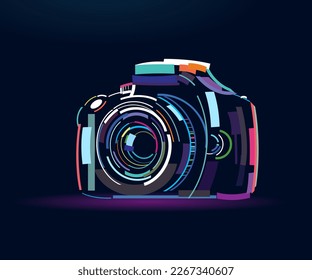 Photo camera, abstract, colorful drawing, digital graphics. Vector illustration of paints