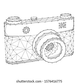 Photo camera from abstract futuristic polygonal black lines and dots. Vector illustration.