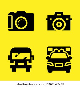 photo camera, ambulance, bus and photo camera vector icon set. Sample icons set for web and graphic design