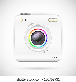 Photo camera application icon with colorful lens. Vector illustration.