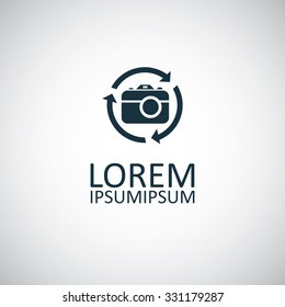photo camera arrow icon, on white background

