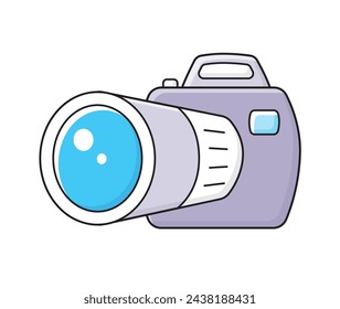 Photo camera with a big telephoto zoom lens isolated vector illustration