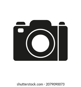 Photo camera black icon. Studio camera silhouette symbol. Vector isolated on white.