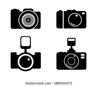 Photo camera black icons. Flash camera. Shooting icons. Vector Icon