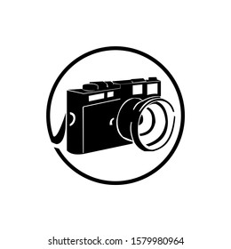 Photo camera black on white background 