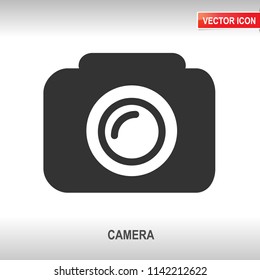 Photo camera black vector icon on white background