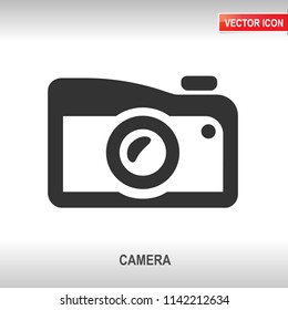 Photo camera black vector icon on white background