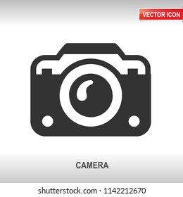 Photo camera black vector icon on white background