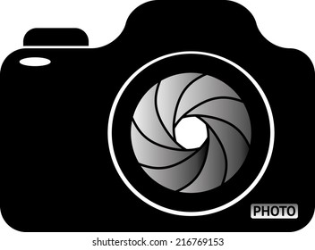Cámara fotográfica. Ilustración vectorial en blanco y negro