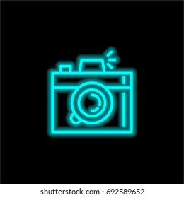 Photo camera blue glowing neon ui ux icon. Glowing sign logo vector