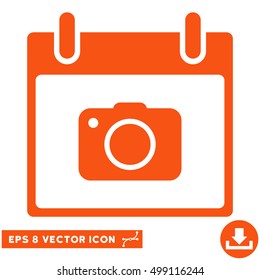 Photo Camera Calendar Day icon. Vector EPS illustration style is flat iconic symbol, orange color.