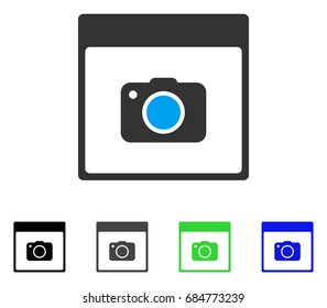 Photo Camera Calendar Page flat vector pictogram. Colored photo camera calendar page gray, black, blue, green icon versions. Flat icon style for application design.