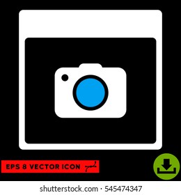 Photo Camera Calendar Page icon. Vector EPS illustration style is flat iconic bicolor symbol, blue and white colors.