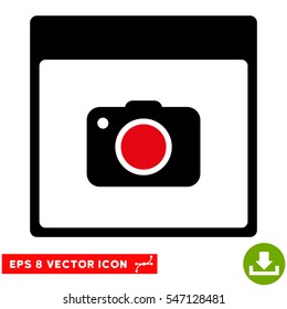 Photo Camera Calendar Page icon. Vector EPS illustration style is flat iconic bicolor symbol, intensive red and black colors.