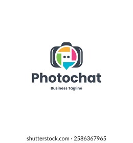 photo camera chat logo vector
